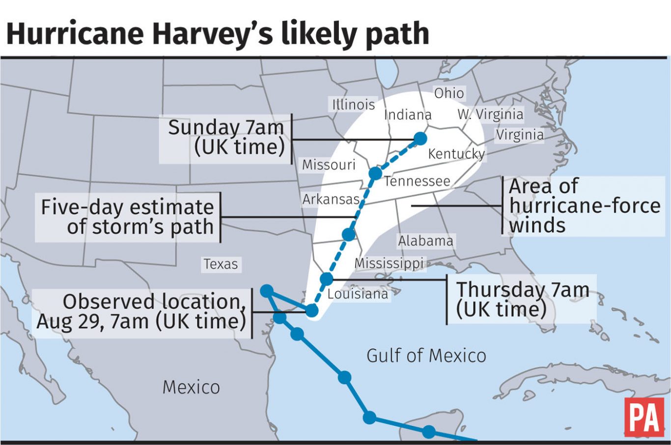 Hurricane Harvey's likely path