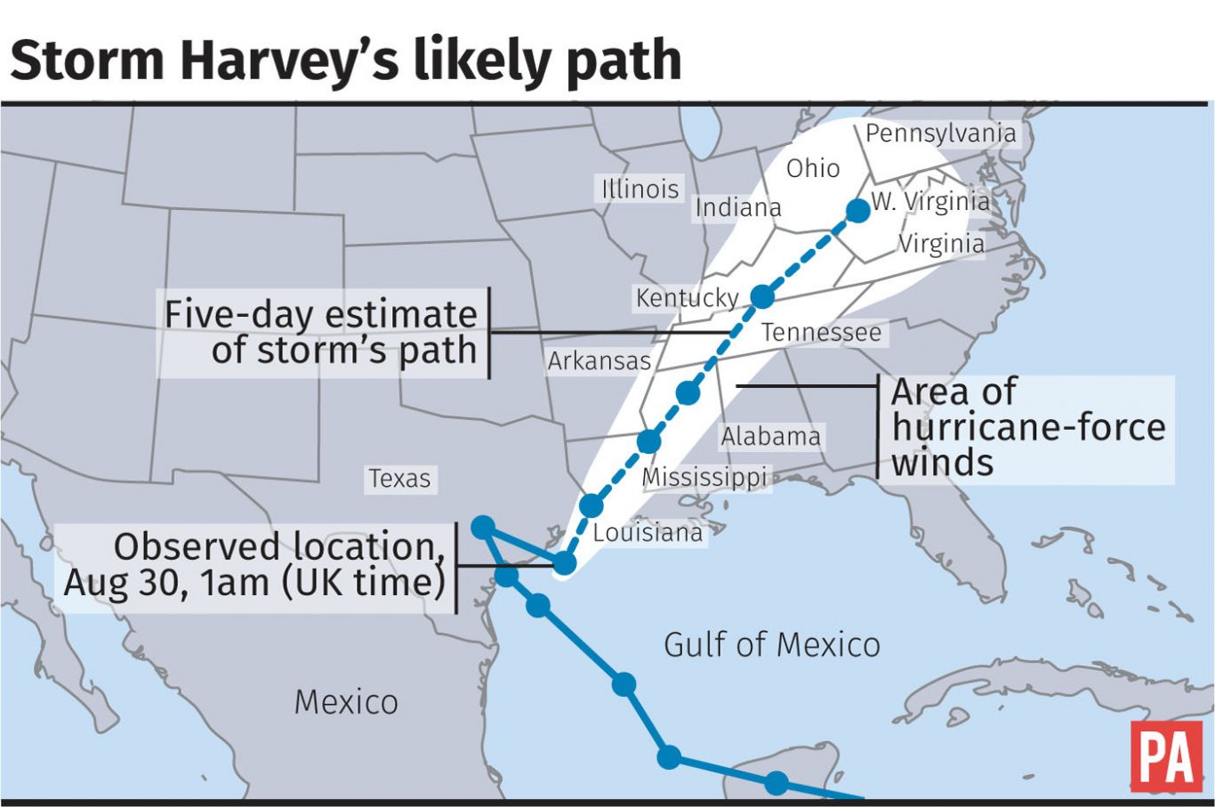 Storm Harvey's likely path