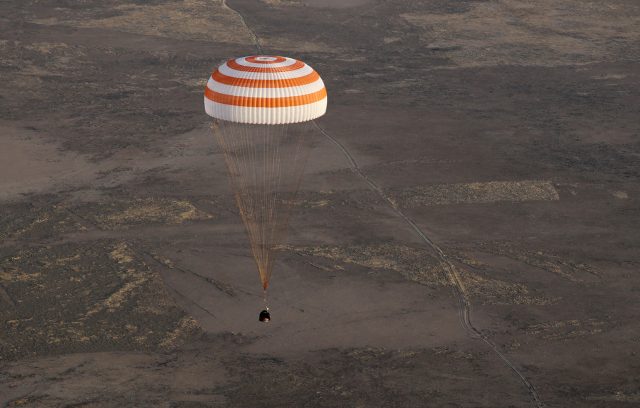 The space capsule coming in to land. (AP)