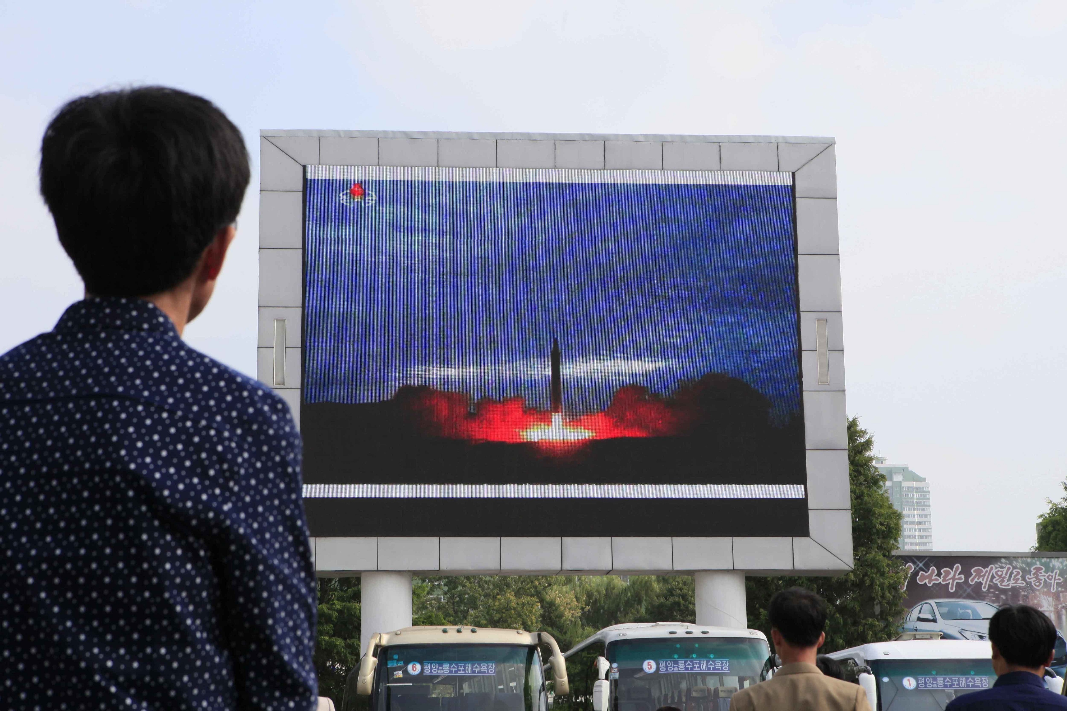 A missile is launched on TV in North Korea