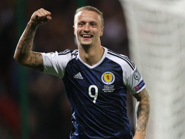 Scotland's Leigh Griffiths celebrates scoring side's second goal during the 2018 FIFA World Cup Qualifying match with Malta