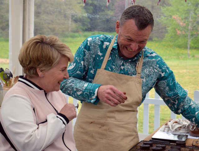 The Great British Bake Off: Episode 2 - Chris shares a joke with Sandi (Love Productions / Channel 4 Television)