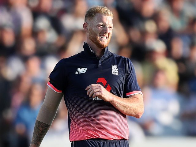 England's Ben Stokes grimaces after bowling to South Africa's Faf du Plessis, during the One Day International at Headingley