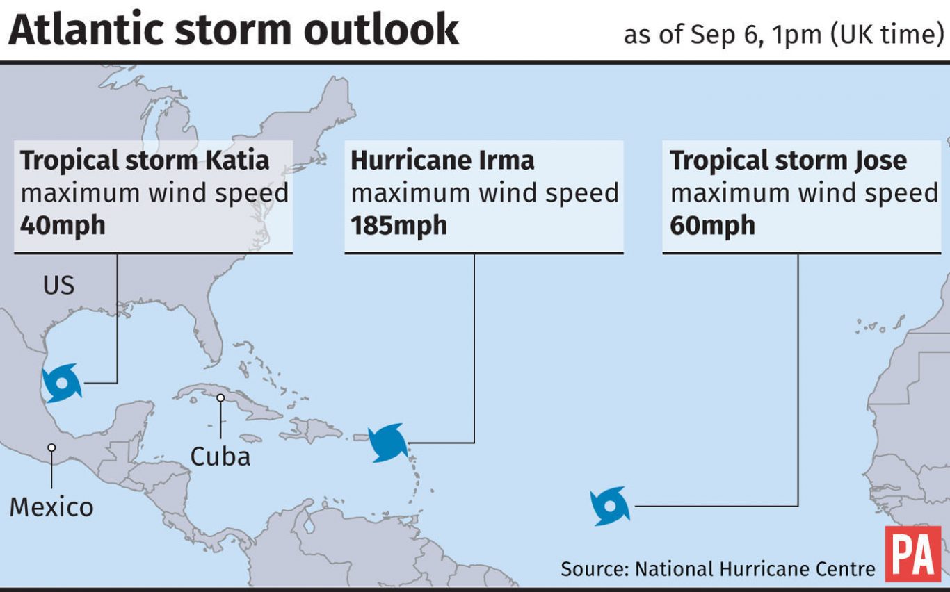 Atlantic storm outlook. See story WEATHER Hurricane. Editable files from PA Graphics