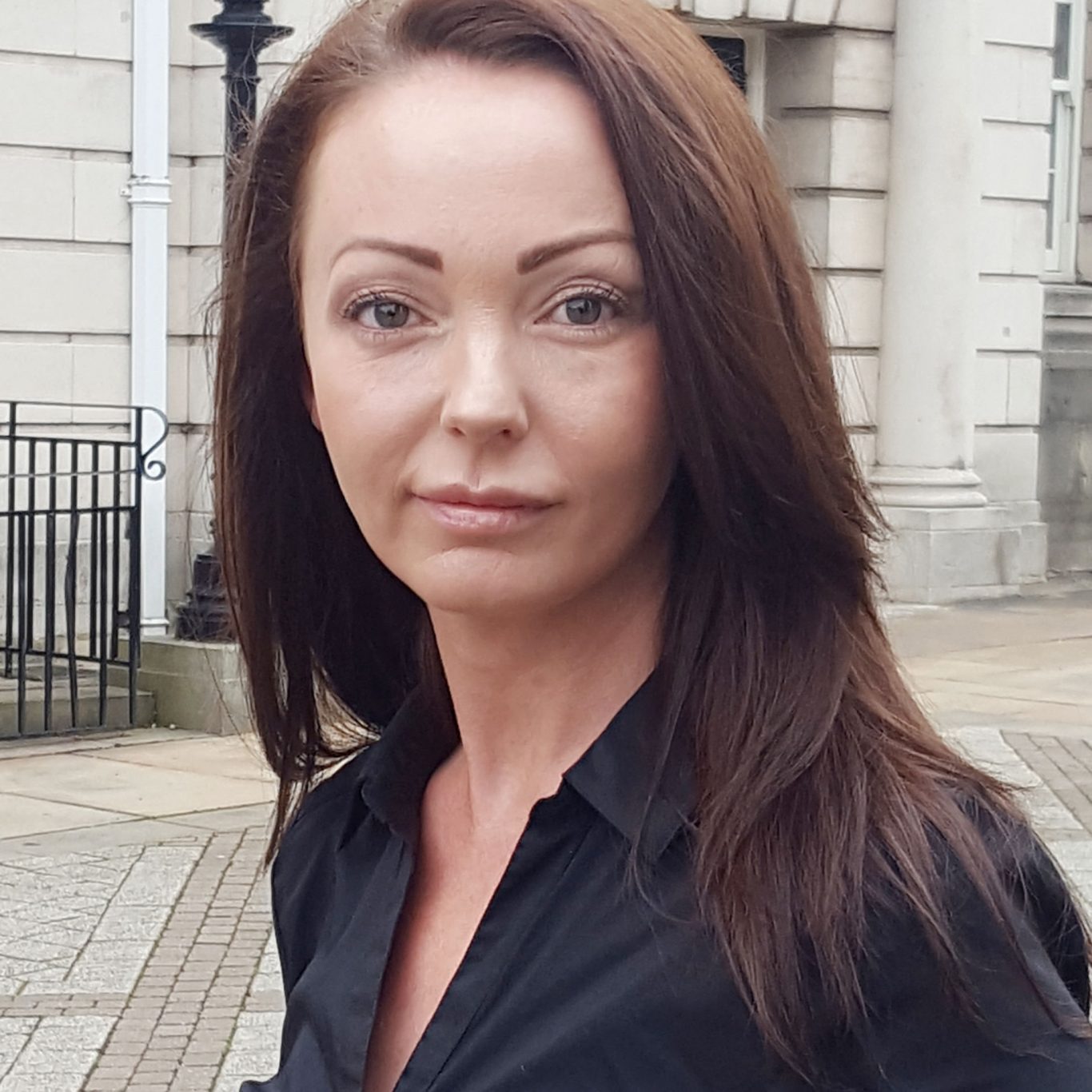 Sammy Woodhouse, a survivor of the Rotherham child sexual exploitation scandal, outside Rotherham town hall (Dave Higgens/PA)