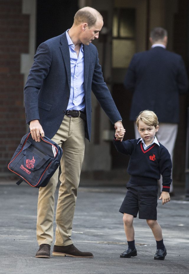 Prince George arrives with the Duke of Cambridge at Thomas's Battersea in London, as he starts his first day of school