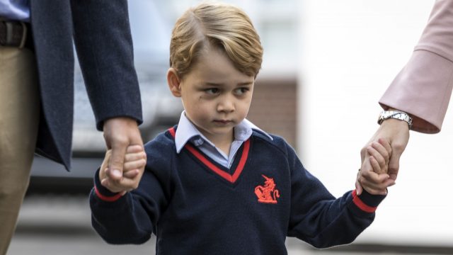 Prince George looked tentative just before he went into the classroom for the first time