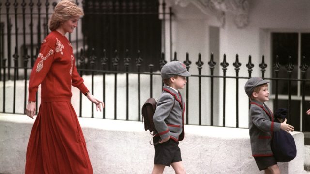 The Duke of Cambridge on Prince Harry's first day at school with their mother Princess Diana