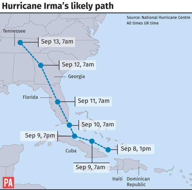 Hurricane Irma's likely path