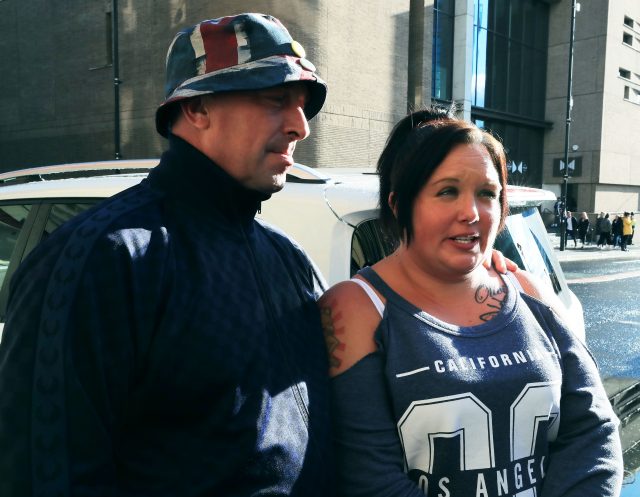 Charlotte Campbell and Paul Hodgson, the mother and stepfather of Manchester bombing victim Olivia Campbell-Hardy, as they arrive at the arena