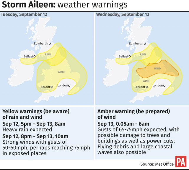 Storm Aileen: weather warnings. 