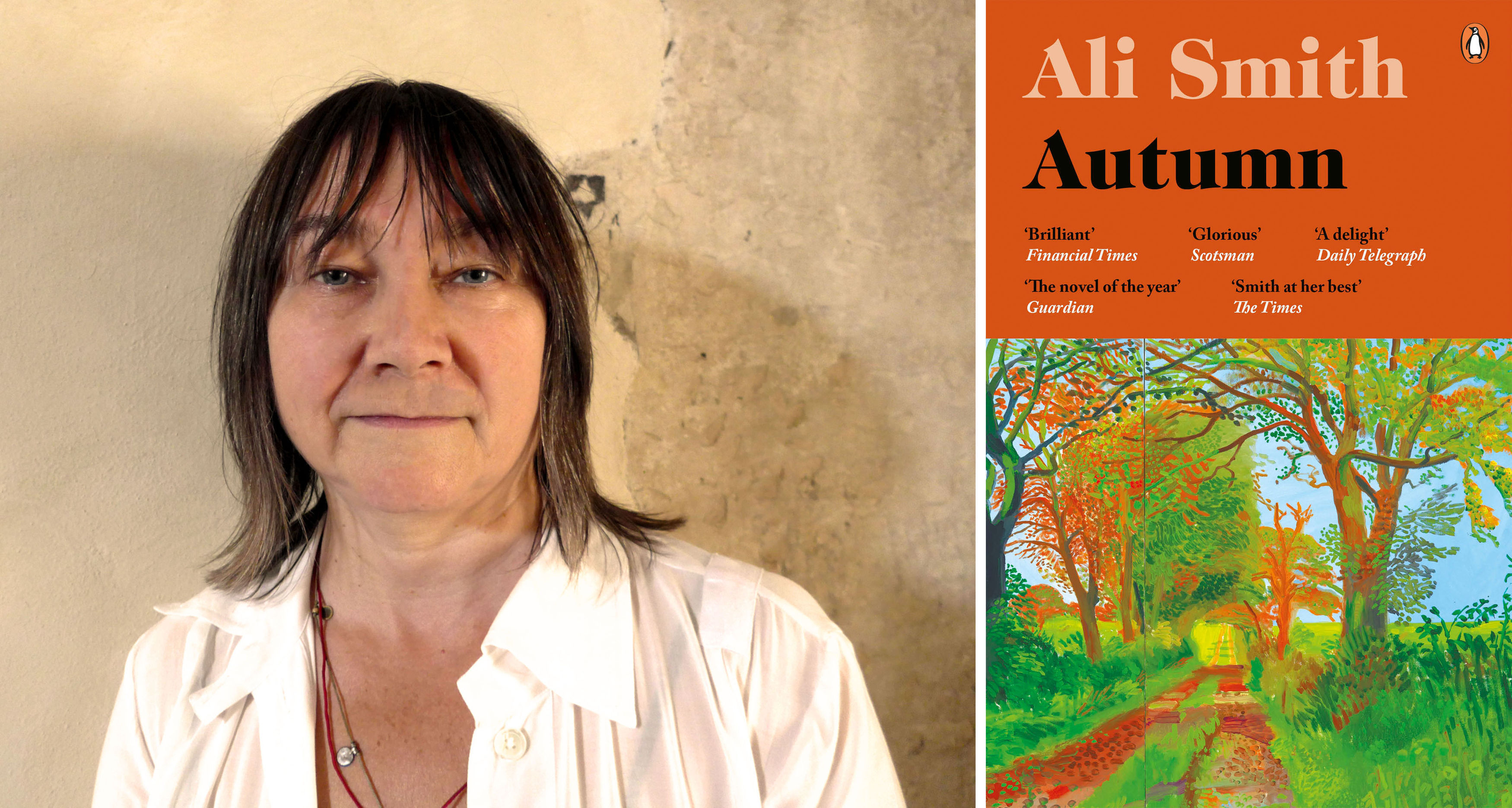 Ali Smith with the cover of her book Autumn (Man Booker/PA)