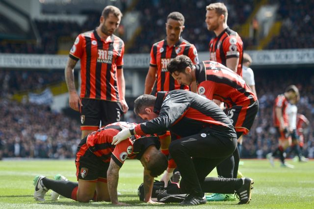 Jack Wilshere receives treatment for an injury while playing for Bournemouth last season