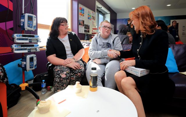 The Duchess of York (right) talks to Molly Hudson, 14 from Runcorn 