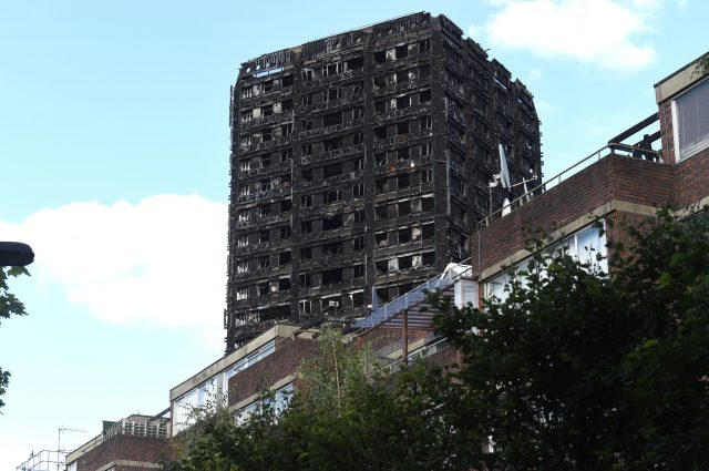 The blackened shell of Grenfell Tower in west London
