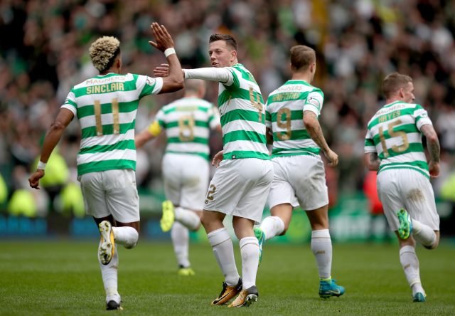 Callum McGregor celebrates with Scott Sinclair