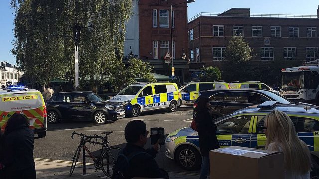 Police and emergency services attend the incident at Parsons Green