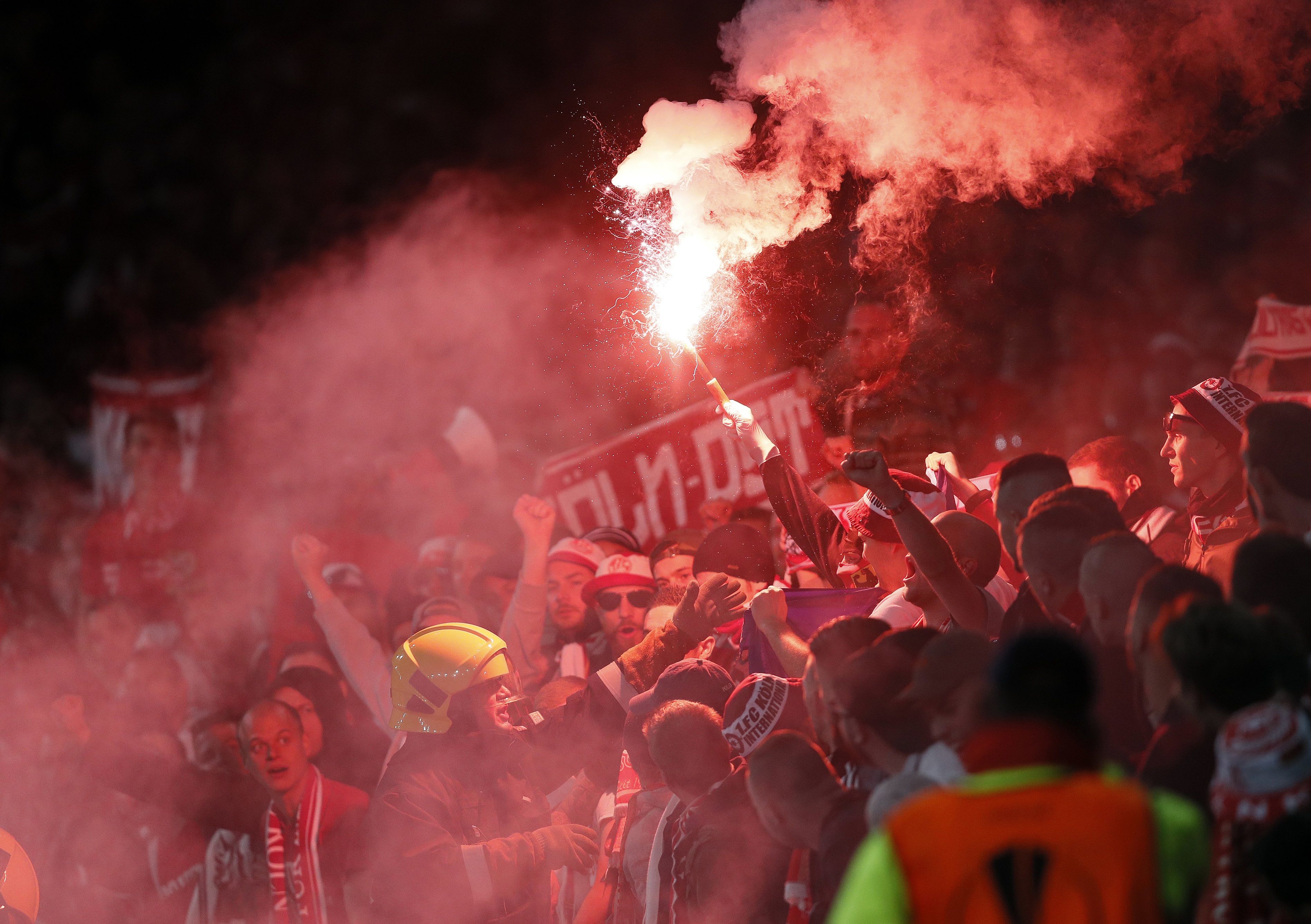 Cologne supporters during a Europa League game against Arsenal