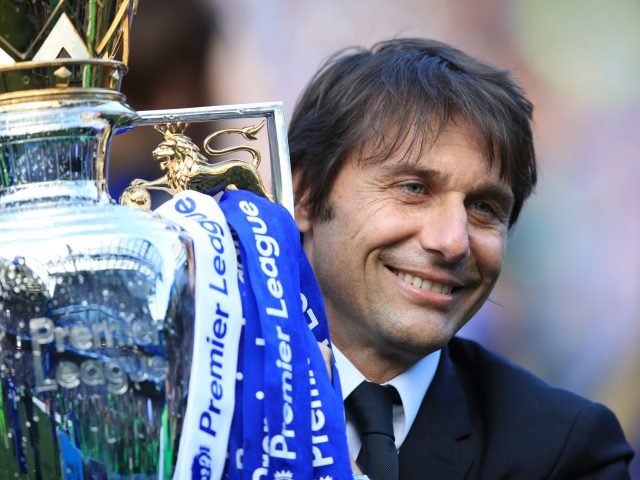Chelsea manager Antonio Conte with the Premier League Trophy