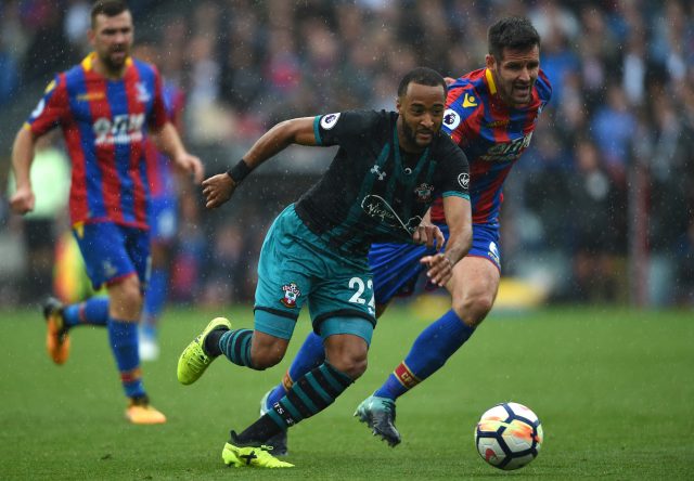  Nathan Redmond and Crystal Palace's Scott Dann battle for the ball