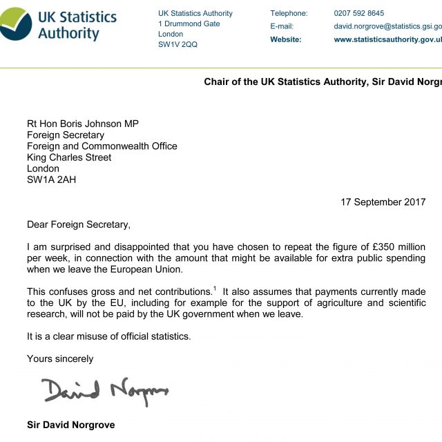 A letter sent by Sir David Norgrove to Boris Johnson saying he is 