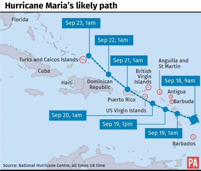 Hurricane Maria's likely path