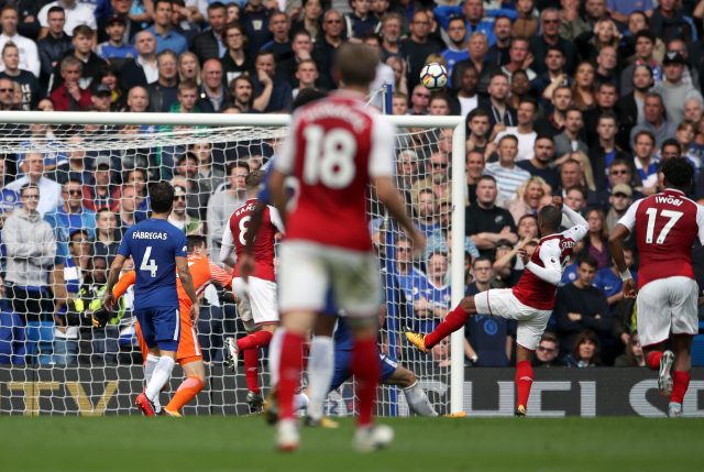 Alexandre Lacazette fires over for Arsenal against Chelsea