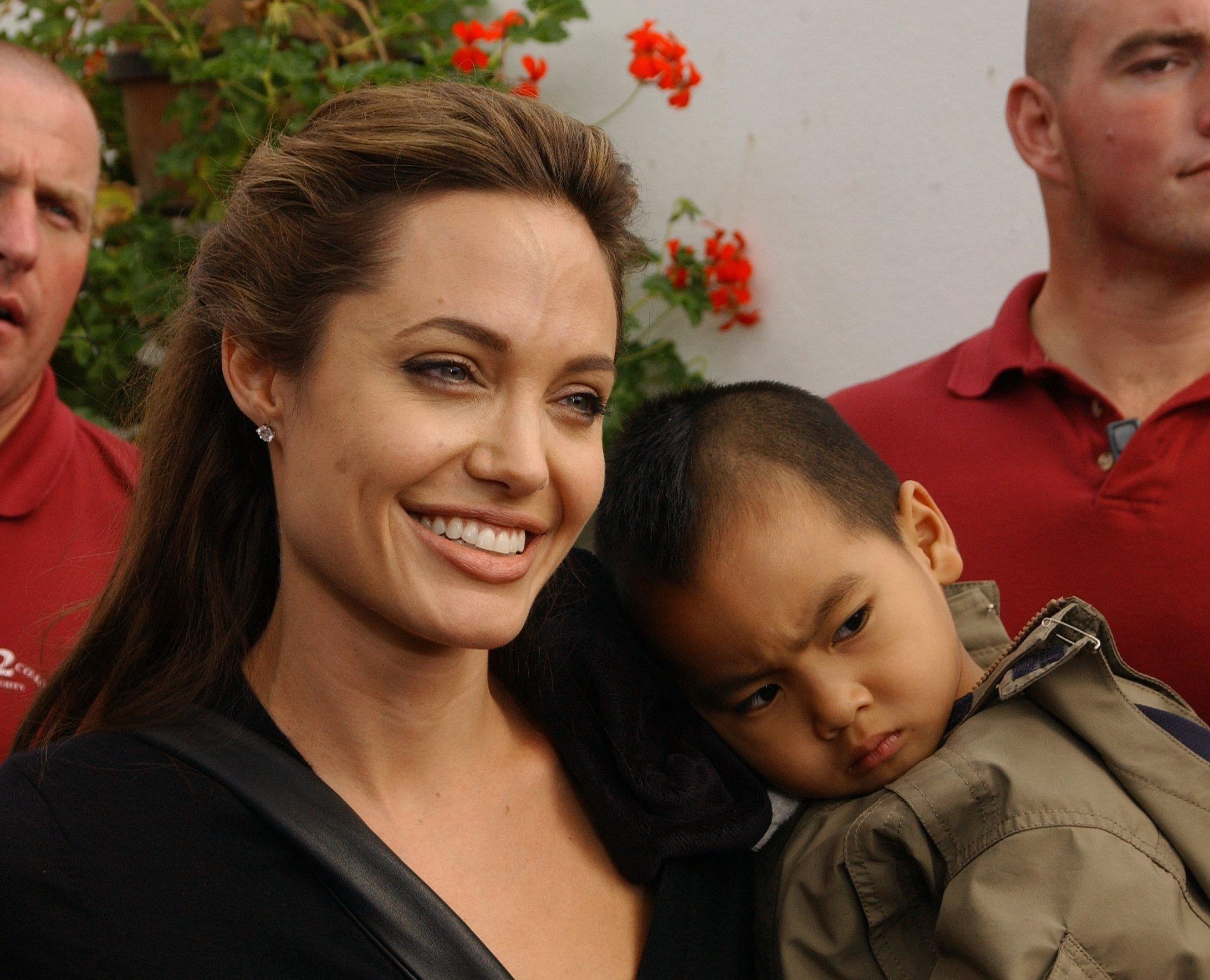 Angelina Jolie with her son Maddox in 2005 (