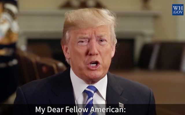US President Donald Trump speaks during a video welcome message for new American citizens (White House/AP)