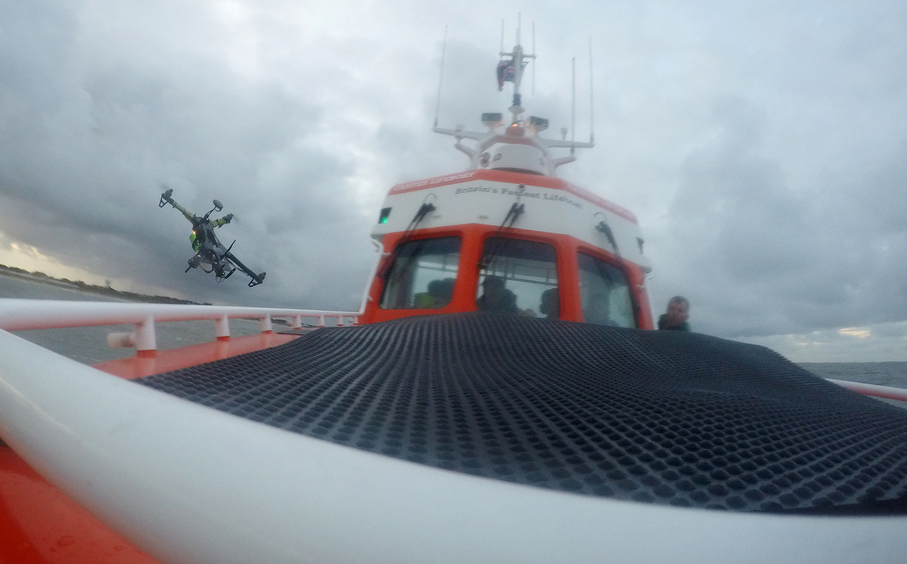 A drone takes off from a lifeboat at Caister in Norfolk