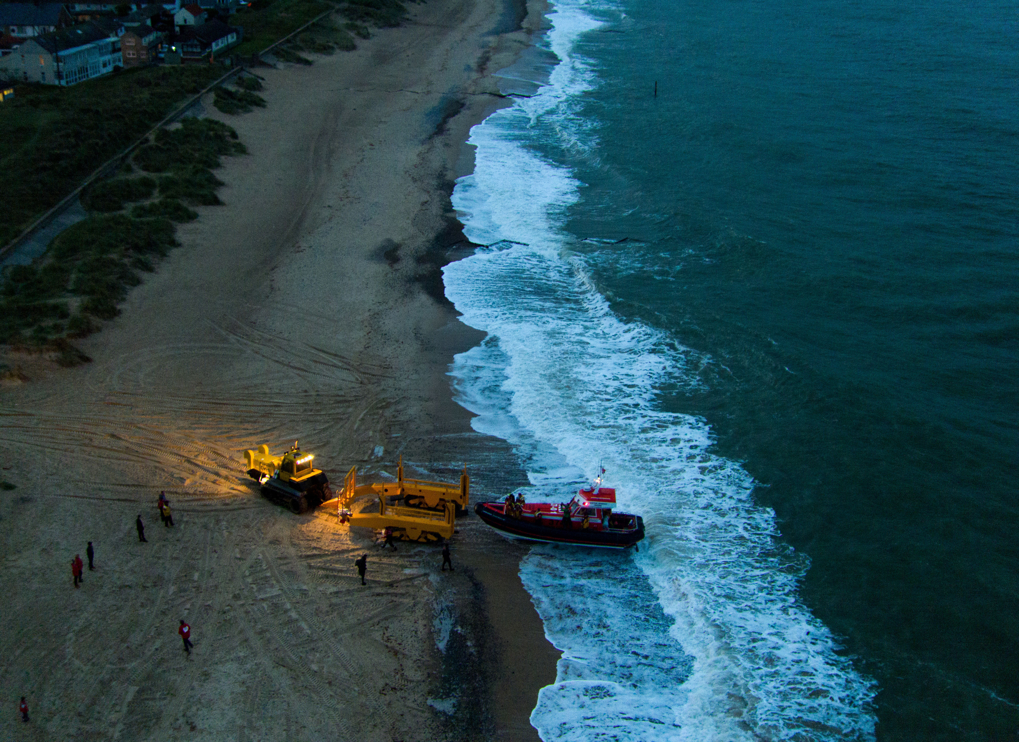An aerial view of a lifeboat at Caister in Norfolk