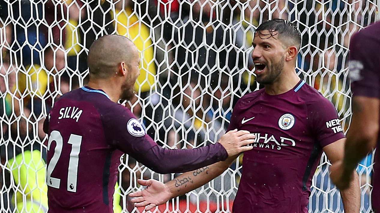 David Silva and Sergio Aguero of Manchester City