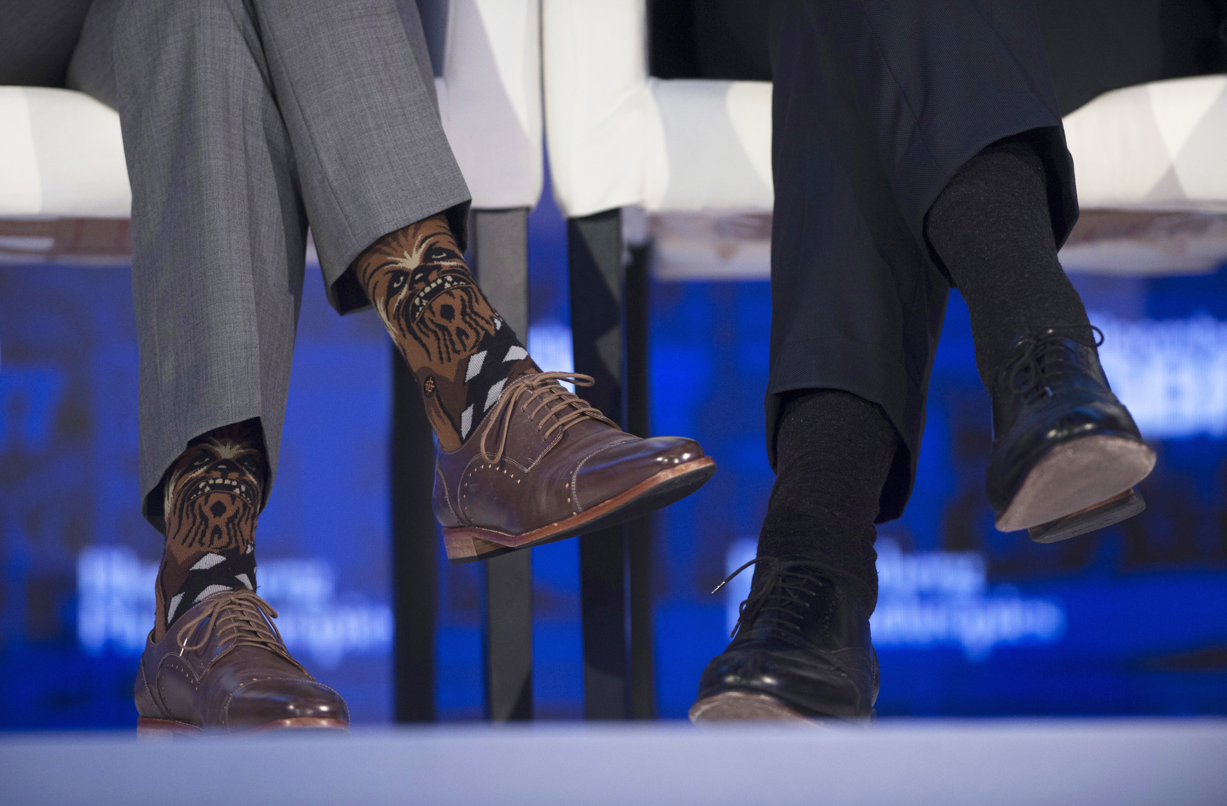 Canada's Prime Minister Justin Trudeau wears a pair of Star Wars-themed socks
