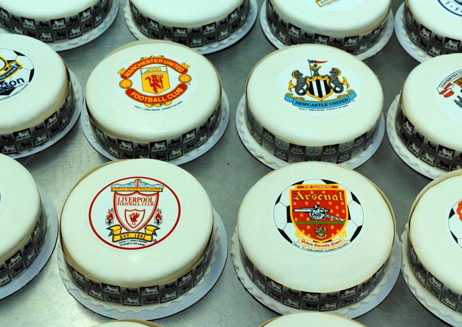 A selection of the FA Premier League club cakes at Elisabeth the Chef bakers in Worcester