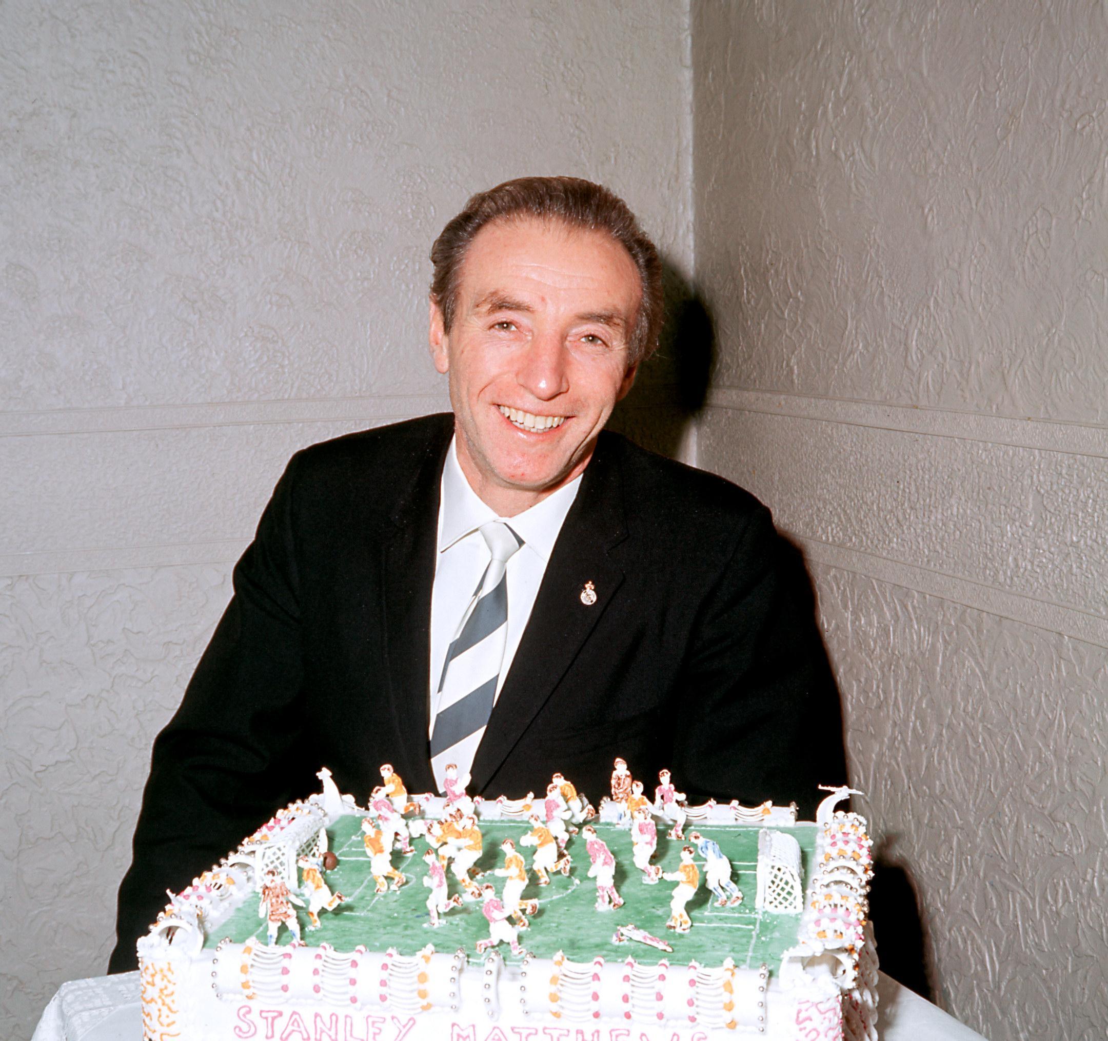 Stanley Matthews with his 50th birthday cake