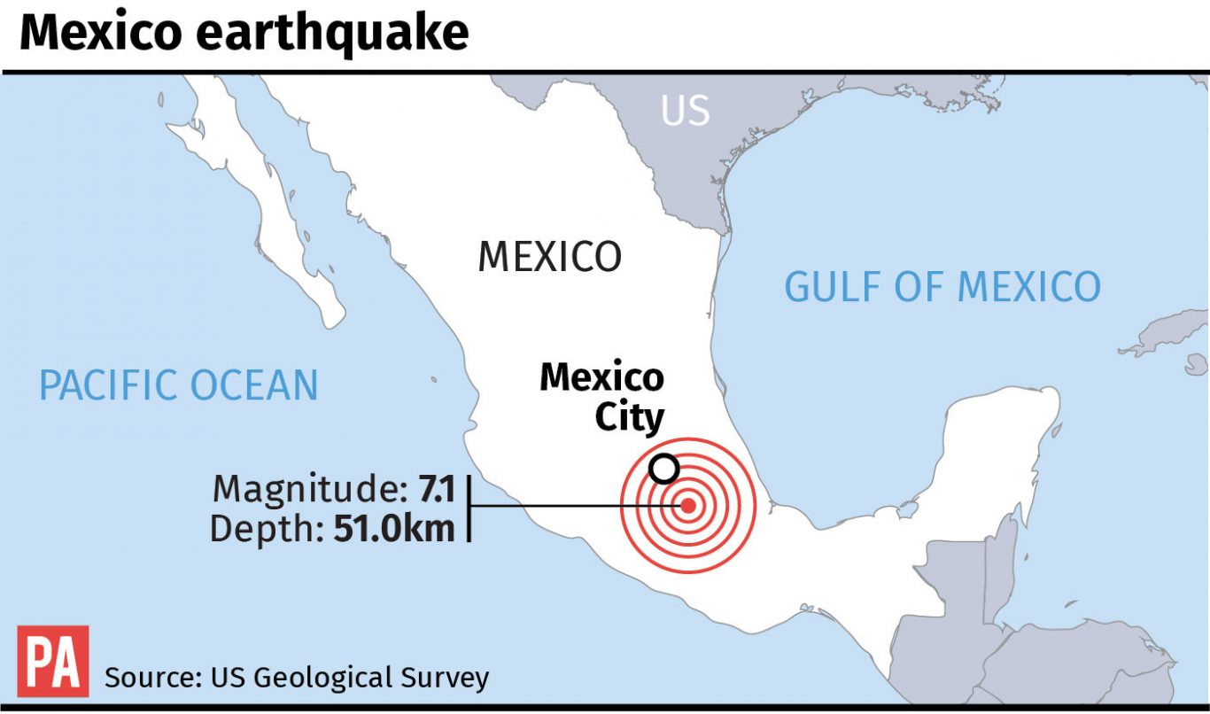 Map locates earthquake in Mexico