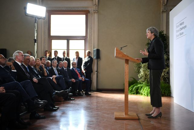 Theresa May delivers a speech in Florence. (Jeff J Mitchell/PA)