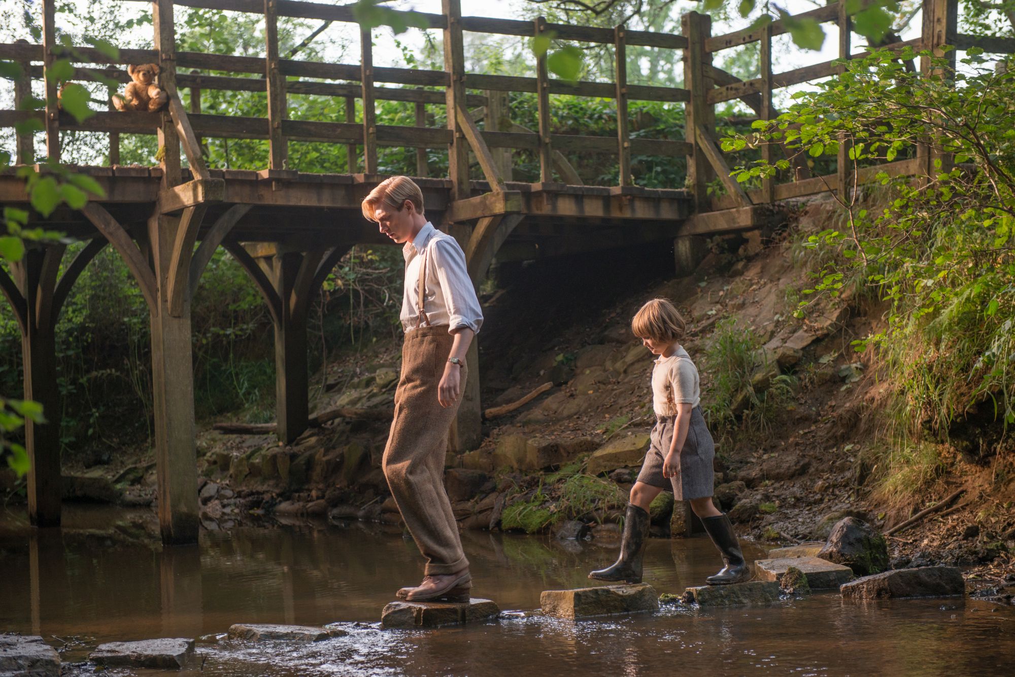 Domhnall Gleeson as Alan Milne and Will Tilston as Christopher Robin Milne (Fox Searchlight Pictures/David Appleby/PA)