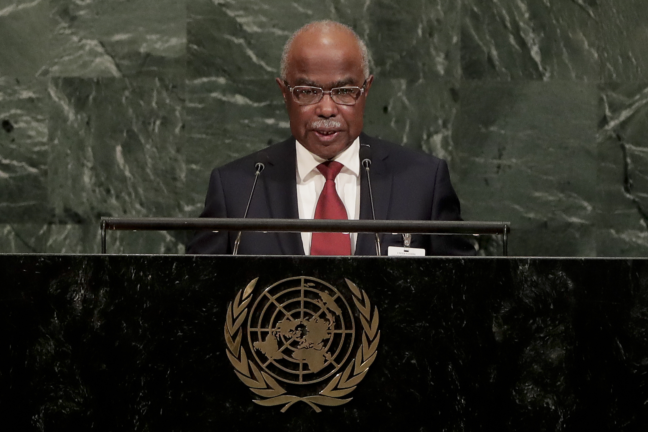 Chad's Minister for Foreign Affairs Hissein Brahim Taha speaking at the UN (Julie Jacobson/AP)