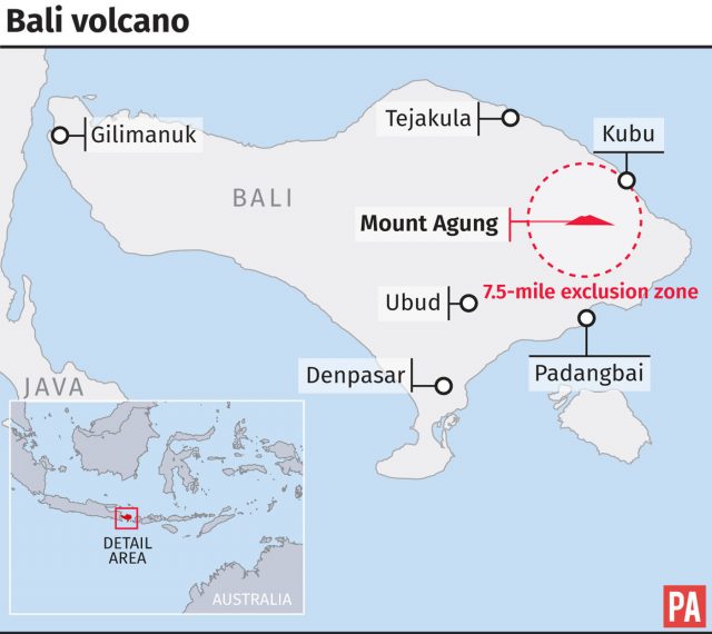 Mount Agung is located on the north east of Bali