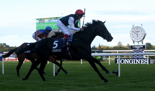 Golden Horn and Dettori winning the Irish Champion Stakes at Leopardstown 