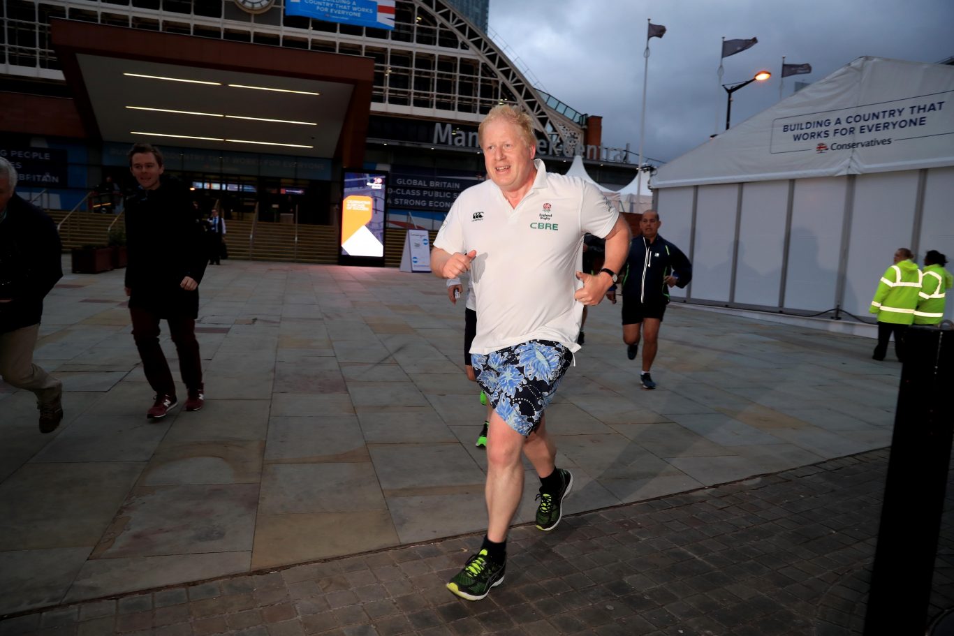 Foreign Secretary Boris Johnson returns to his hotel after an early morning run during the Conservative Party Conference in Manchester (Peter Byrne/PA)