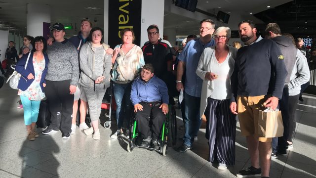 The Gee family at Gatwick Airport after Monarch Airlines collapsed into administration resulting in future bookings and holidays being cancelled and the government asking the CAA to charter more than 30 planes to bring customers overseas back to the UK (Lauren Hurley/PA)