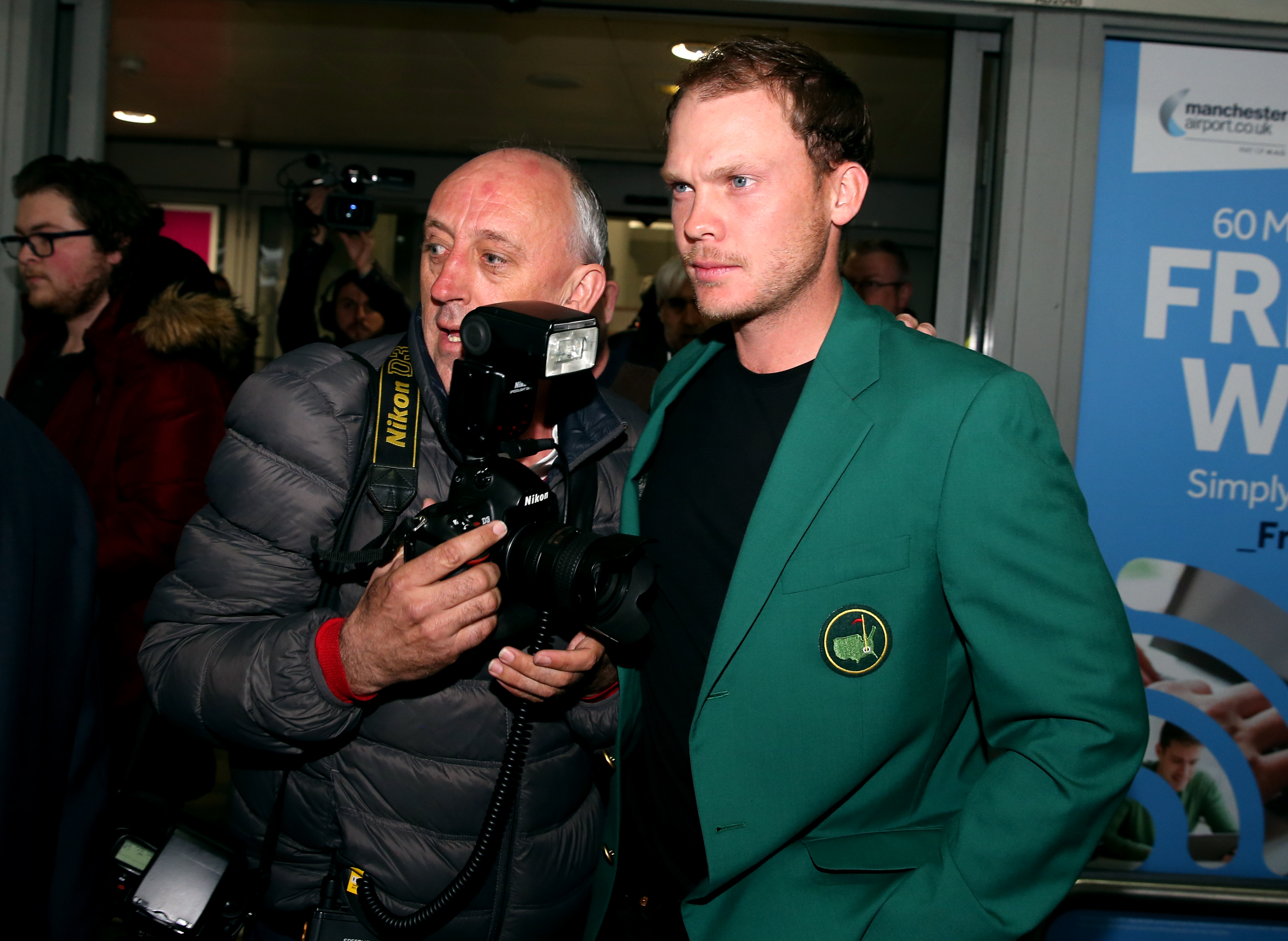 Golfer Danny Willett wearing his green jacket after winning the 2016 Masters