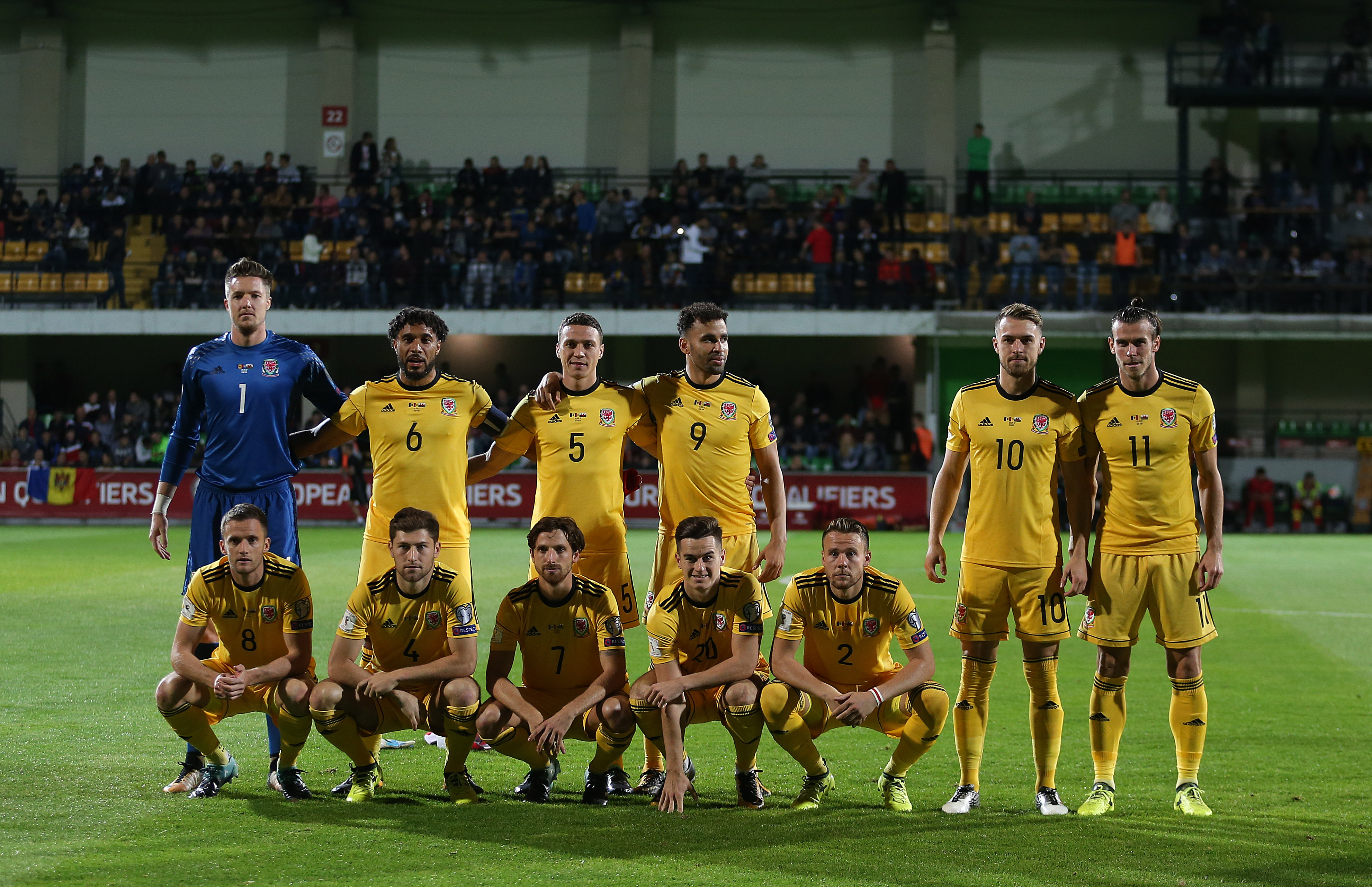 The Wales team before a World Cup qualifier against Moldova