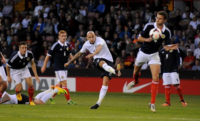Jonjo Shelvey scores England Under-21s' fifth goal against Scotland in 2013