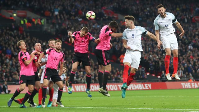 Gary Cahill scores England's final goal in a 3-0 win over Scotland
