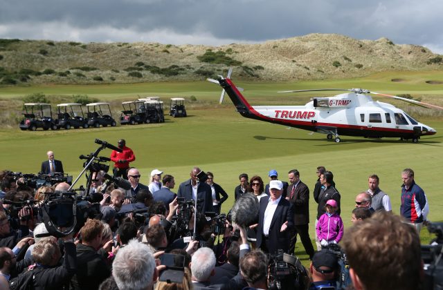 Donald Trump's helicopter lands at Trump International Golf Links at Balmedie