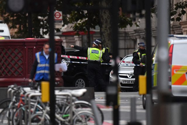 Police at the scene on Exhibition Road in London