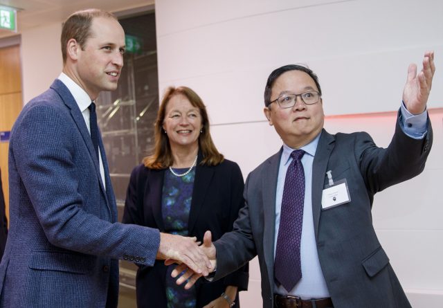 The Duke of Cambridge is greeted by director of the Imperial College Data Science Institute Professor Yi-Ke Guo